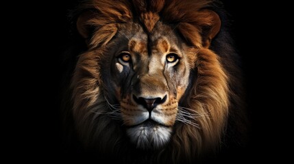 Naklejka na ściany i meble Dark portrait of a stunning lion