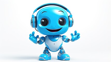 3D rendering of adorable blue robot with thumbs up on white background