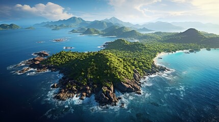 A westward aerial view of Silhouette island in the Seychelles located in the Indian Ocean off...