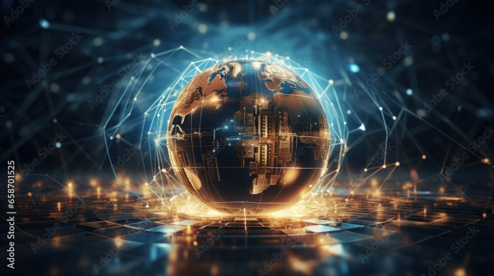 Poster Digital innovation technology concept with secure blockchain based transactions in a global fintech business