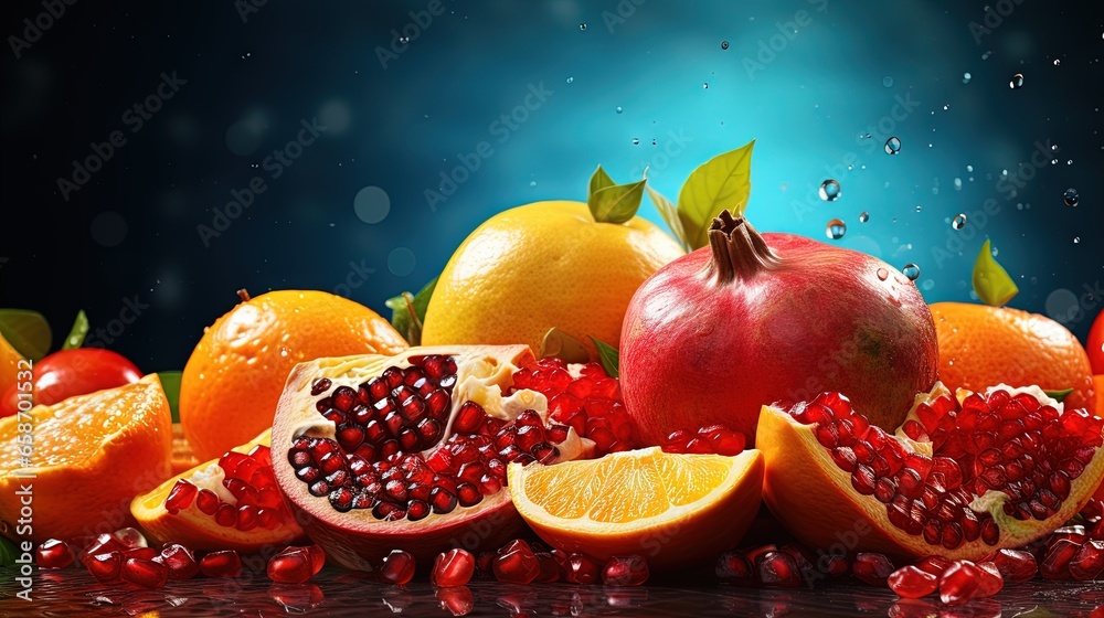 Aufkleber assorted fresh fruits on a healthy background fruit salad for a nutritious breakfast pomegranate per
