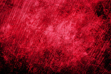 Red grunge background. Abstract red texture. Old scratched bright red paint surface wide texture. Dark scarlet color gloomy grunge abstract widescreen background - obrazy, fototapety, plakaty