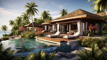 Fototapeta premium 3D rendering of Island vacation villa