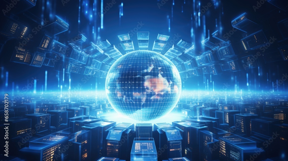 Poster Abstract futuristic global network concept with technology data and cyber security