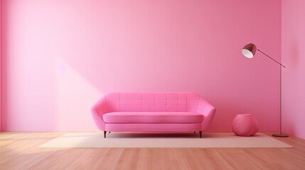 Minimalist pink furniture installation in modern interiors