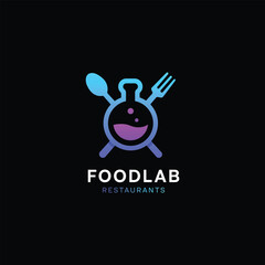 Abstract lab restaurant logo design. Science food logo vector template.