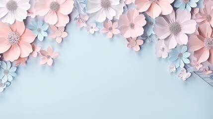 Greeting card with flowers for special occasions on a pastel blue and pink background