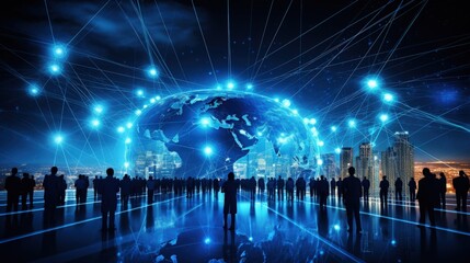 Conceptualizing the Blue Global Business Tech Network - obrazy, fototapety, plakaty