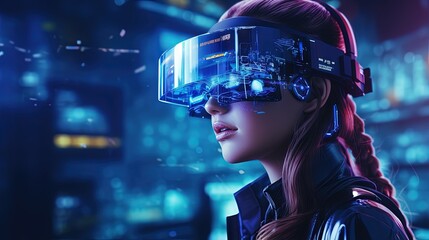 3D rendering illustration of virtual reality glasses transferring data on a futuristic gaming background