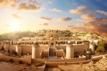 Scenic panorama of Jerusalem's Herod's Temple. Generative AI - obrazy, fototapety, plakaty