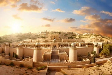 Fototapeten Scenic panorama of Jerusalem's Herod's Temple. Generative AI © Safi
