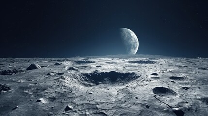 Artemis mission to Moon s surface in deep space from Earth image furnished with white flag - obrazy, fototapety, plakaty