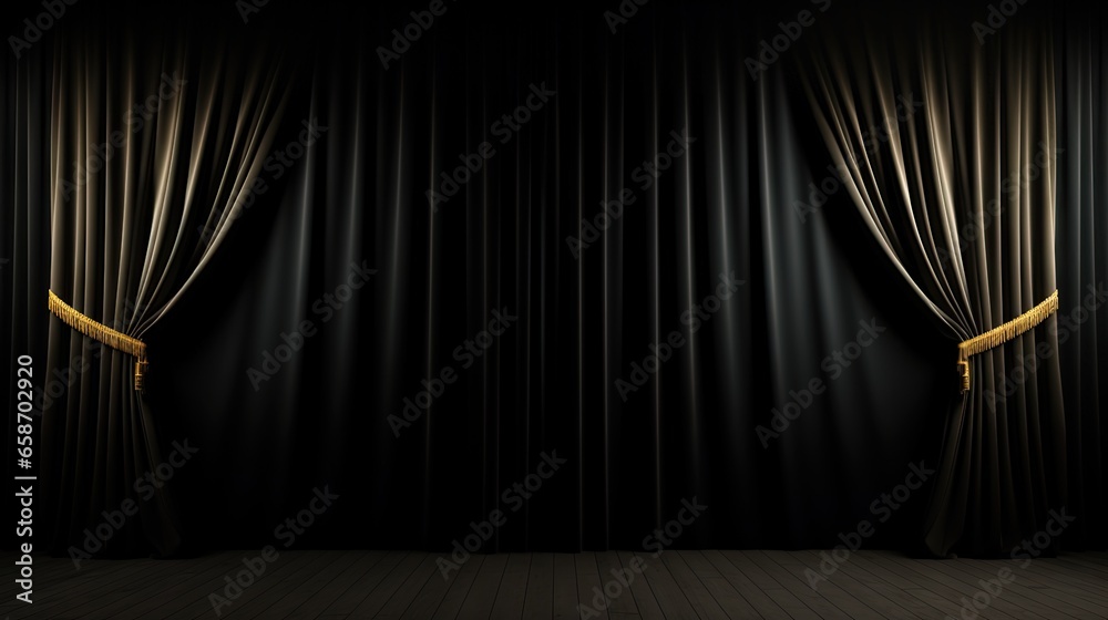Aufkleber black background with curtains 3d rendered backdrop for press wall or pop up template