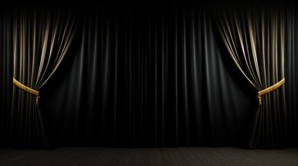 Black background with curtains 3D rendered backdrop for press wall or pop up Template