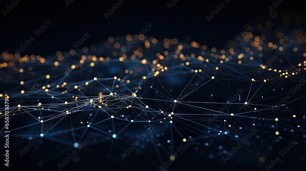 Aufkleber Abstract futuristic illustration with connecting dots and lines on dark background 3D rendering of big data visualization