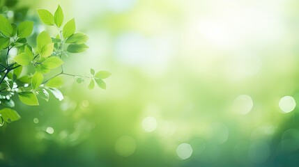 Blurry abstract green background with sunlight and bokeh effect ideal for eco friendly design or presentation