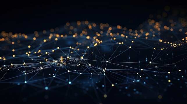 Abstract futuristic illustration with connecting dots and lines on dark background 3D rendering of big data visualization