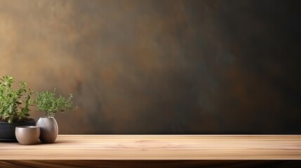 Empty wooden table with copy space in modern home room for product display and design concept