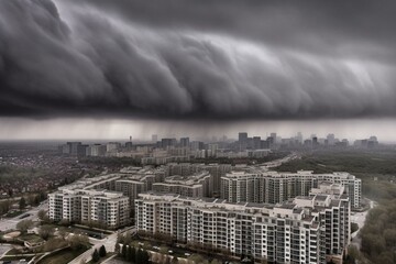 Devastating storm engulfs cityscape. Generative AI