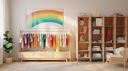 Montessori inspired nursery with clothing options and storage ideas