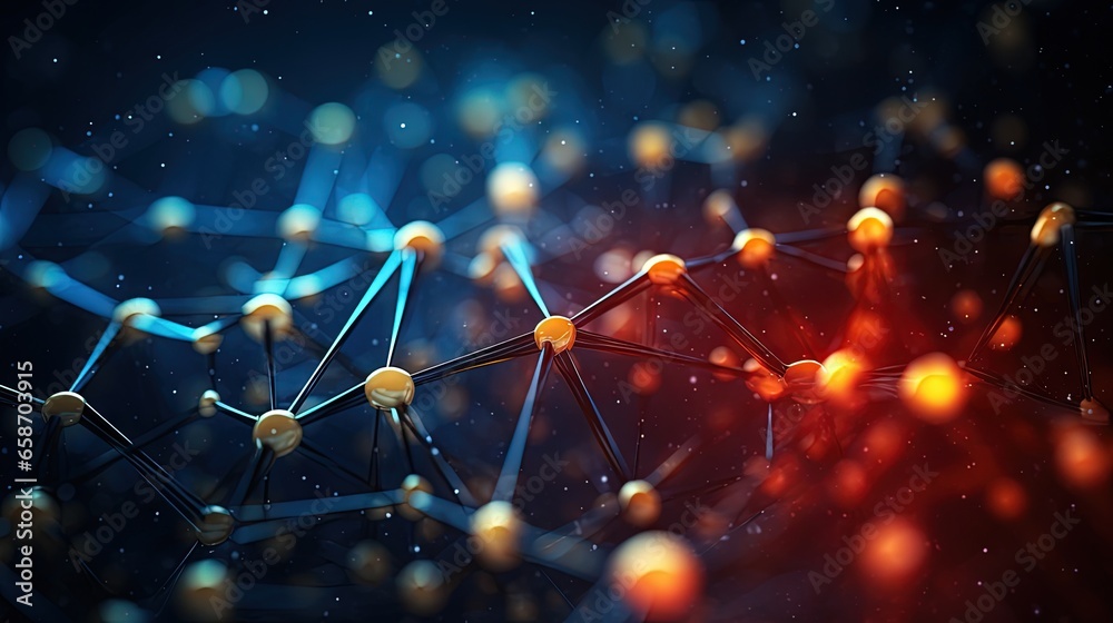 Leinwandbilder Colored lines and dots intersect on abstract background Network structure data exchange 3D rendering
