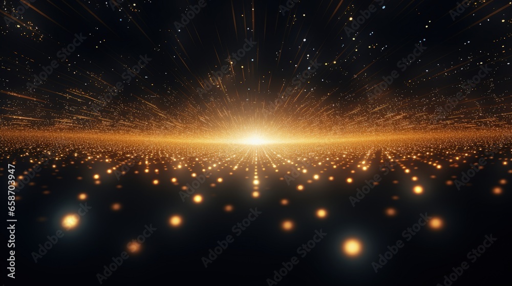 Poster Abstract technology concept with creative ultra wide background and luminous bright circles A composition of shining dots in the digital structure of many glowing particles rendered in 3D