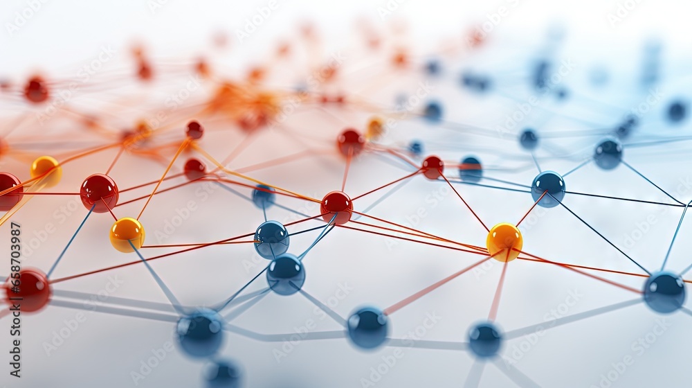 Aufkleber Connecting entities Online networking social media internet communication summarized Smaller network within a larger one Network of colored wires on white backdrop with shallow depth of field