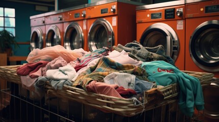 Dirty laundry in laundromat