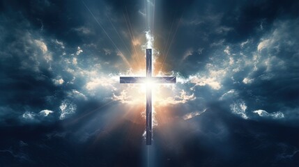 Heavenly wallpaper with a cross representing spirituality and adorned with ethereal clouds and shining lights