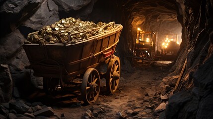 Mining cart in precious metal mine