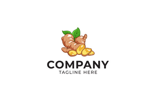 ginger and leaf illustration logo vector design