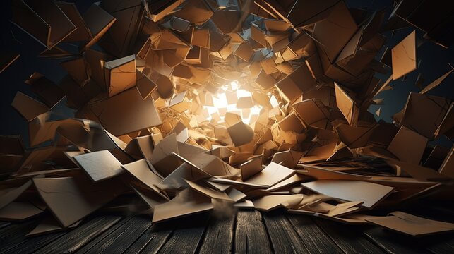 Illustration of cardboard collapsing in 3D