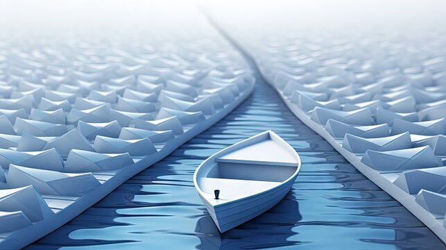 Blue leader boat leading whites depicted in 3D rendering
