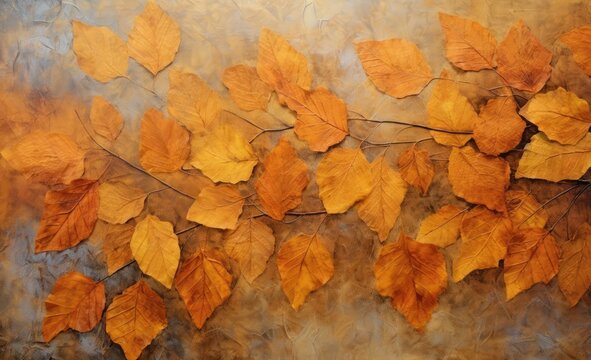 Yellow leaves on a brown background