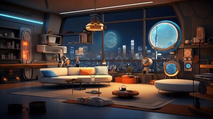 Restaurant in the evening. AI generated art illustration.