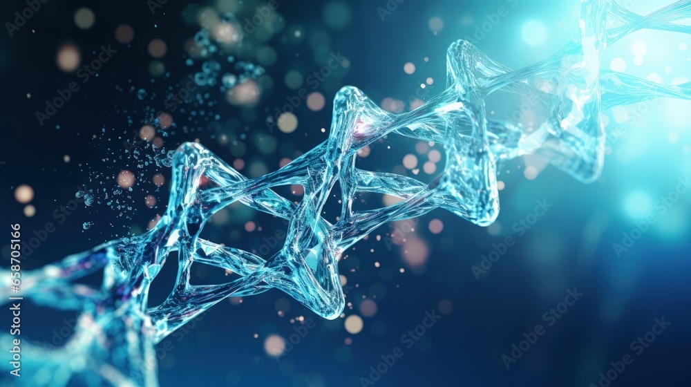 Poster 3D render of watery DNA shapes
