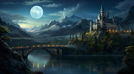 landscape with mountains and lake