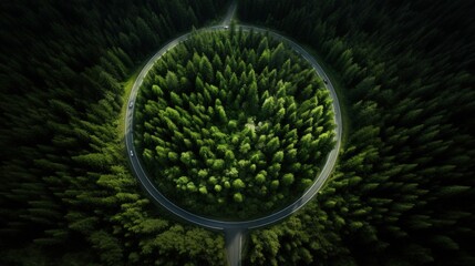 Belgian forest s circular road amidst trees - obrazy, fototapety, plakaty