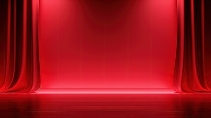 Minimal event backdrop featuring a 3D rendering of a medium shot with a red curtain as a TV show background - Powered by Adobe