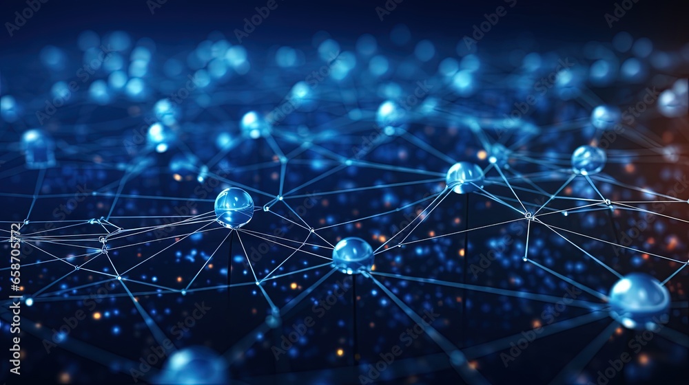 Poster Cybersecurity technology and data protection in the digital world Internet network communication with polygon on blue background Big data
