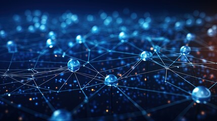 Cybersecurity technology and data protection in the digital world Internet network communication with polygon on blue background Big data