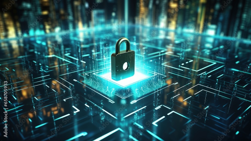 Poster Concepts of data protection privacy and internet security Cybersecurity for business and internet projects CGI representation
