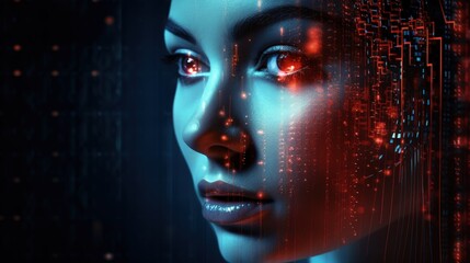 AI generated 3D human face illustrating big data or cyber security concept