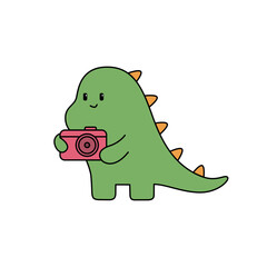 cute green dino mascot logo vector photographing