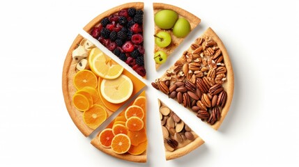 Healthy food pie chart viewed from above on white background