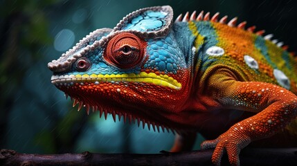 Fototapeta premium Madagascar s endangered chameleon Calumma parsonii close up vibrant color isolated on blurred background