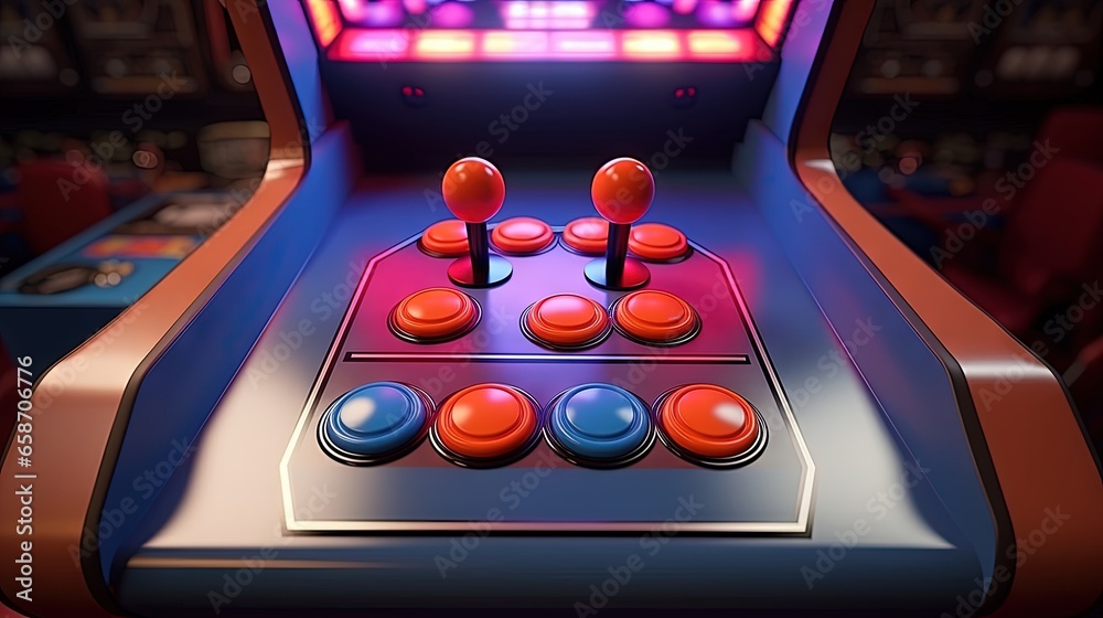 Leinwandbilder Arcade machine with joystick and buttons in 3D rendering picture