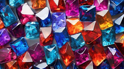 Creating and gathering acrylic multicolored square rhinestones for 3D paintings manually - obrazy, fototapety, plakaty