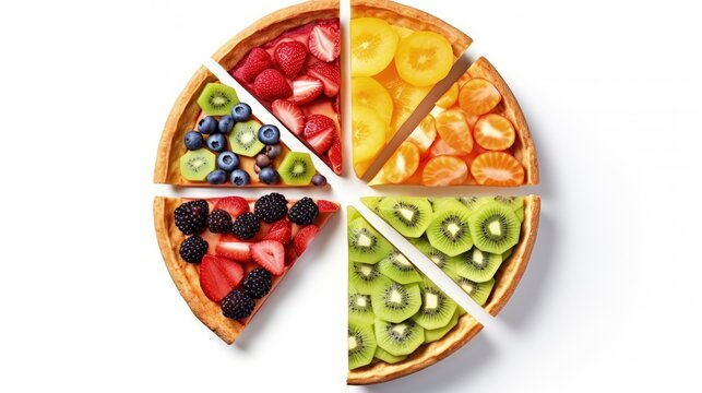 Healthy food pie chart viewed from above on white background