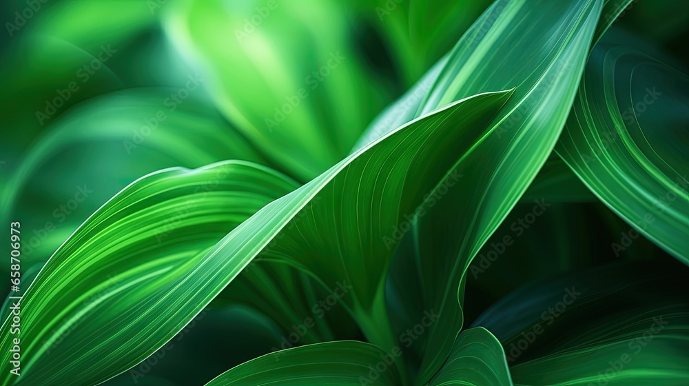 Poster close up of a green tropical plant with flowing lines of leaves creating an abstract natural floral 